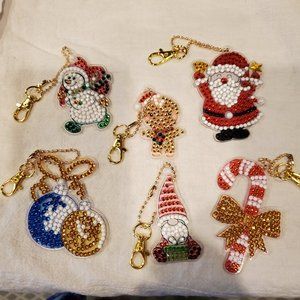 Set of 6 Finished Diamond Painting Christmas Ornaments/Keychains